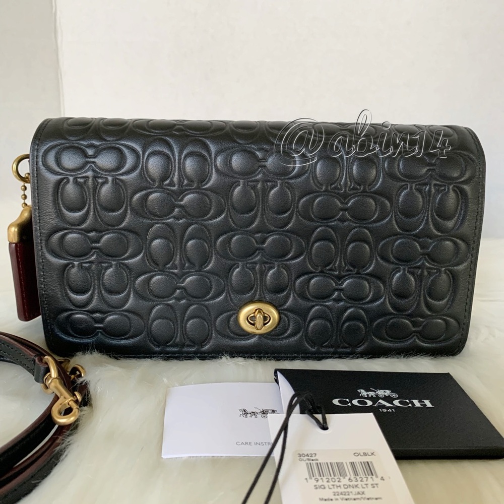 Coach 1941 Black Signature Leather Dinky Crossbody Shoulder Bag